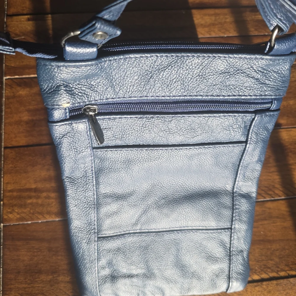 MAZE Exclusive Blue Genuine Leather Crossbody Organizer Bag | Multi-Zip Purse